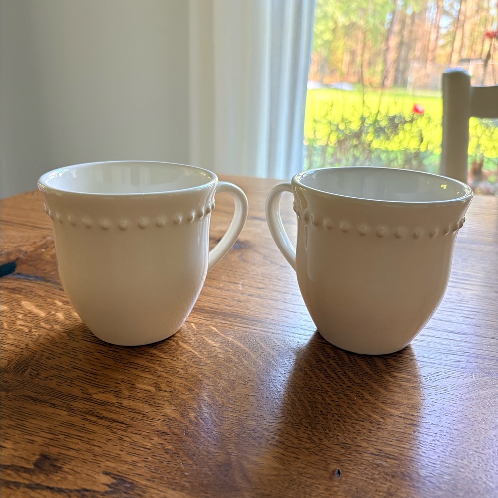 Pottery Barn Emma White/Cream Beaded Mugs- set of 2- 10 oz. - Picture 8 of 10